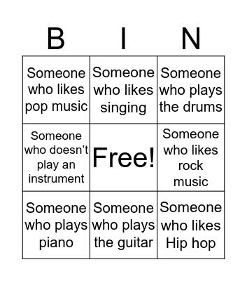 Musical Bingo Card