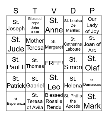 SVdP Fall Social  Bingo Card