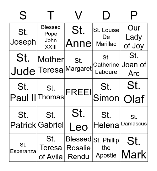 SVdP Fall Social  Bingo Card