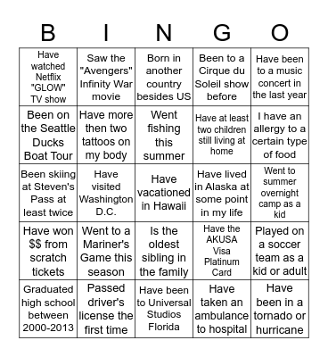 Greater Seattle 2018 Summer Picnic Bingo Card