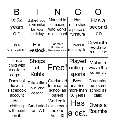 Get to Know You Bingo Card