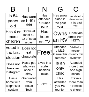 Get to Know You Bingo Card