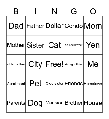 Family Part 1 Bingo Card