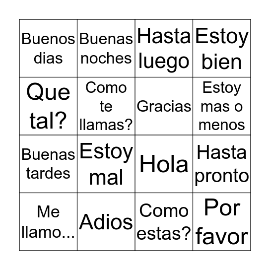 Year 7 Unit 1 Bingo (Spanish) Bingo Card
