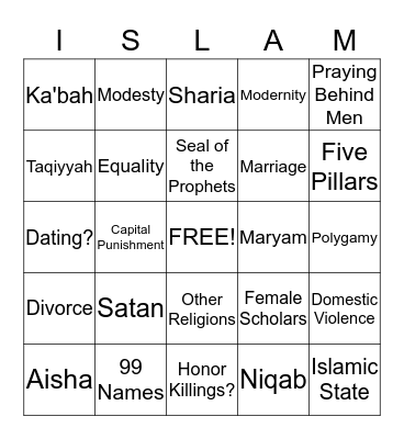 Challenging Questions About Islam Bingo Card