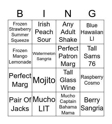 BAR BINGO Card