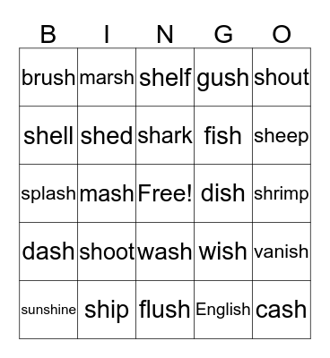 "sh" Bingo Card