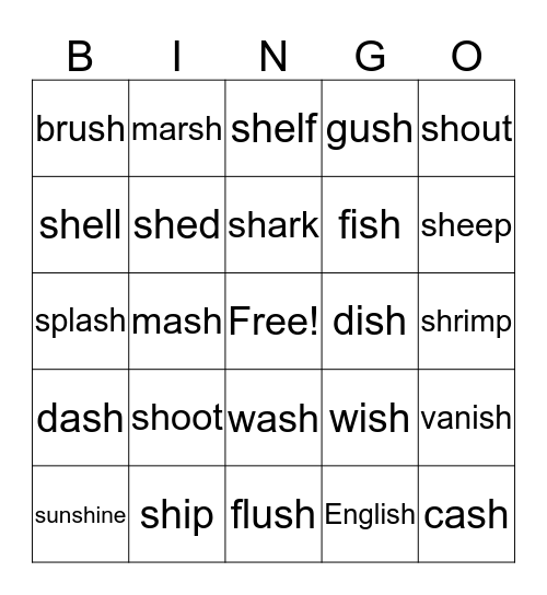 "sh" Bingo Card