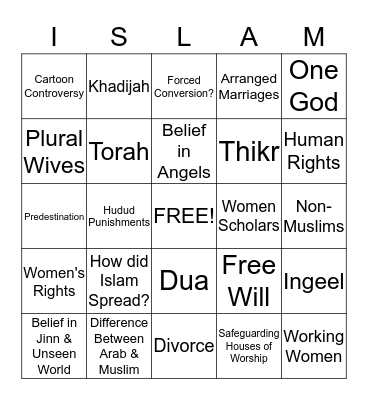 Challenging Questions About Islam Bingo Card