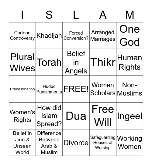 Challenging Questions About Islam Bingo Card