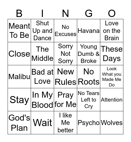 Name This Song! Bingo Card