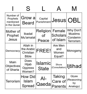 Challenging Questions About Islam Bingo Card