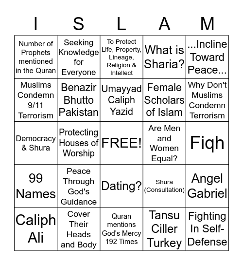Challenging Questions About Islam Bingo Card