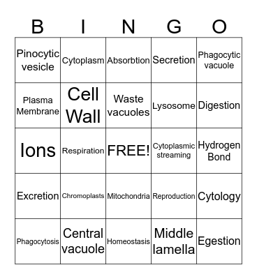Biology Module 6 Bingo Card