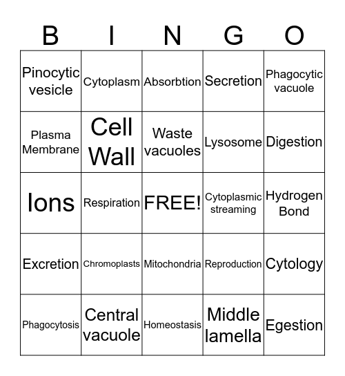 Biology Module 6 Bingo Card