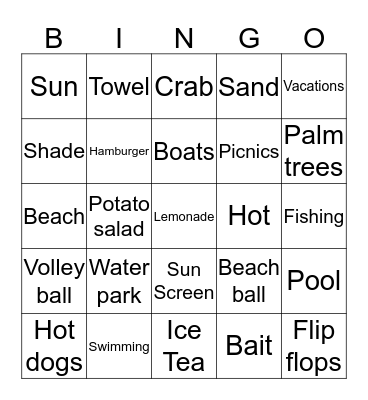 Summer Fun Bingo Card