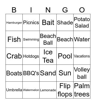 Summer Fun Bingo Card