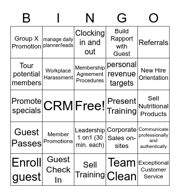 PT Bingo Card