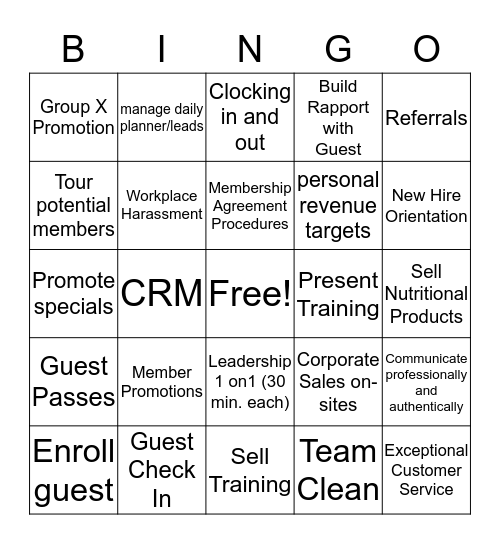 PT Bingo Card