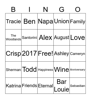 Dunn 1st Anniversary Bingo Card