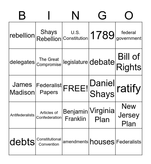 Getting a Constitution Bingo Card