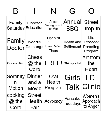 Hamilton Urban Core BINGO Card