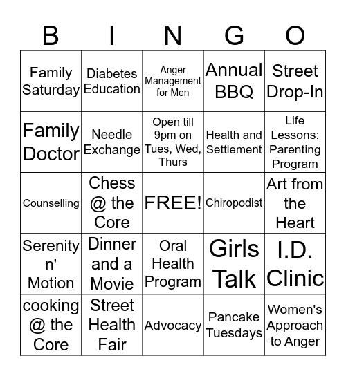 Hamilton Urban Core BINGO Card