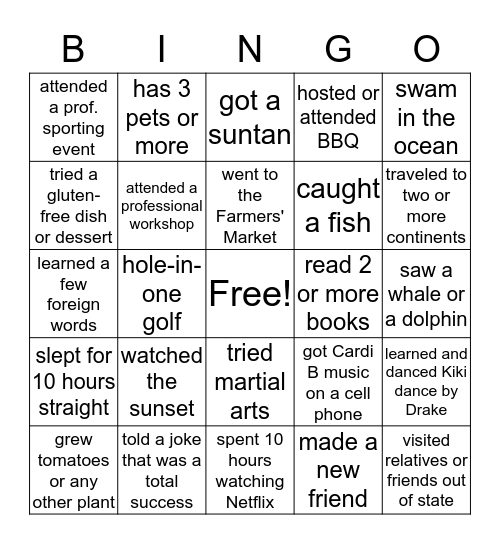 Vacation  Bingo Card