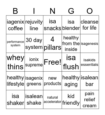 Isagenix Bingo Card