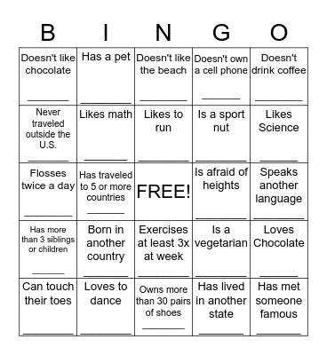 ICE BREAKER Bingo Card