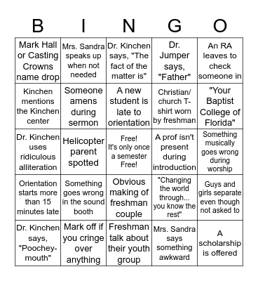 BCF Orientation Bingo Card