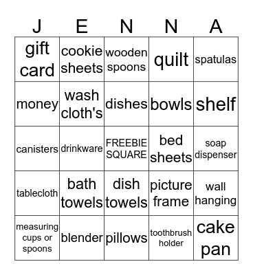 BRIDAL SHOWER BINGO Card