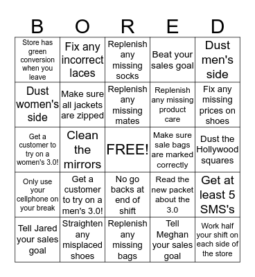 Boredom Bingo Card