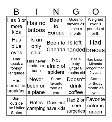 People Bingo Card