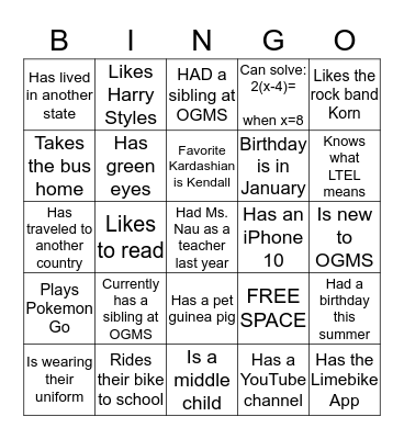 Get to Know You Bingo !! Bingo Card
