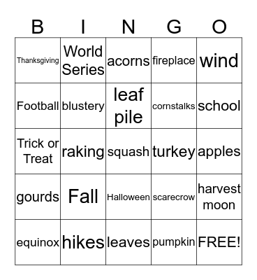 Room 104 Fall Festival Bingo! Bingo Card
