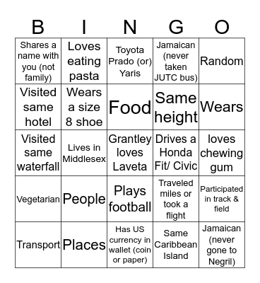 Laveta & Grantley August 12, 2018 Bingo Card