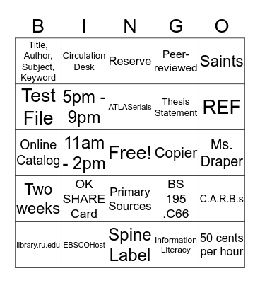 LIBRARY BINGO Card