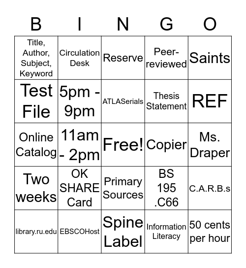 LIBRARY BINGO Card