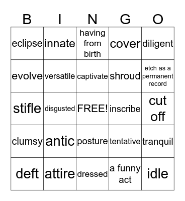 Wordly Wise 5 Bingo Card