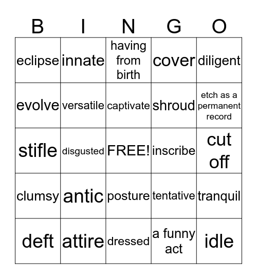 Wordly Wise 5 Bingo Card