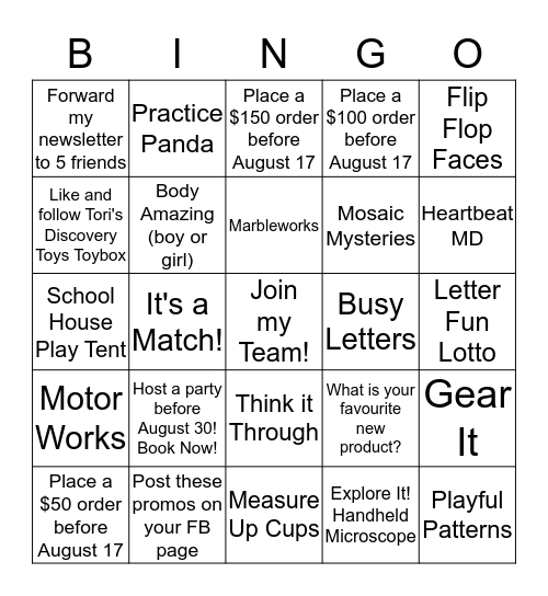 Discovery Toys Bingo! Bingo Card