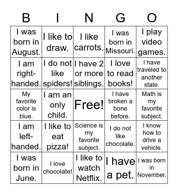 People Bingo Card