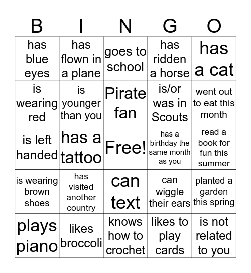Getting to Know You Bingo Card