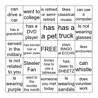 Getting to Know You  Bingo Card