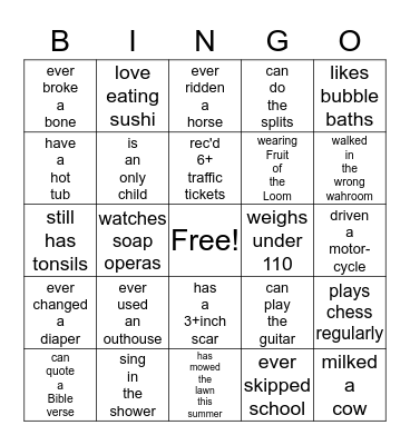 2018 Taylor Family Picnic Bingo Card