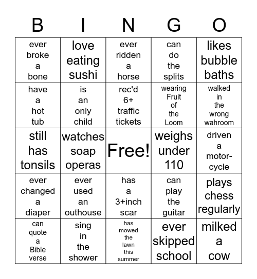 2018 Taylor Family Picnic Bingo Card