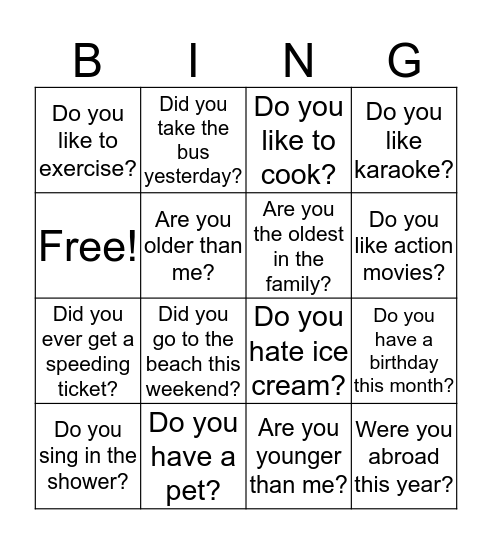 Who are you? Bingo Card