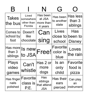 Back to School Bingo Card