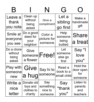 Acts of Kindness Bingo Card